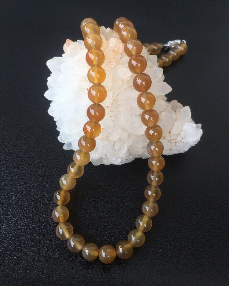 【玛瑙说】原矿巴西纯天然原色无烧蜜糖色玉髓项链珠链女百搭8mm