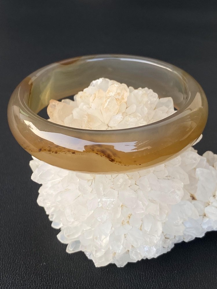 【玛瑙说】巴西纯天然原色无烧冰种俏色蜜糖手镯加厚原矿无优化56