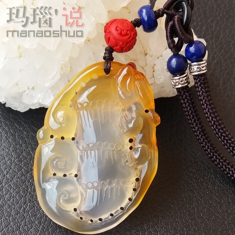 天然无烧红玉髓竹节貔貅吊坠挂件