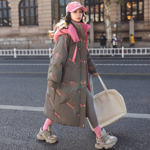 女童冬装羽绒服中长款加厚外套