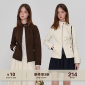 yawhat双色立领短款 机车夹克女分割口袋收腰薄款 正肩外套贴布绣