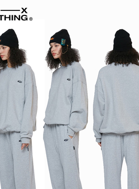 韩系复古套头卫衣灰色长袖潮牌男女秋冬情侣重磅美式宽松上衣圆领