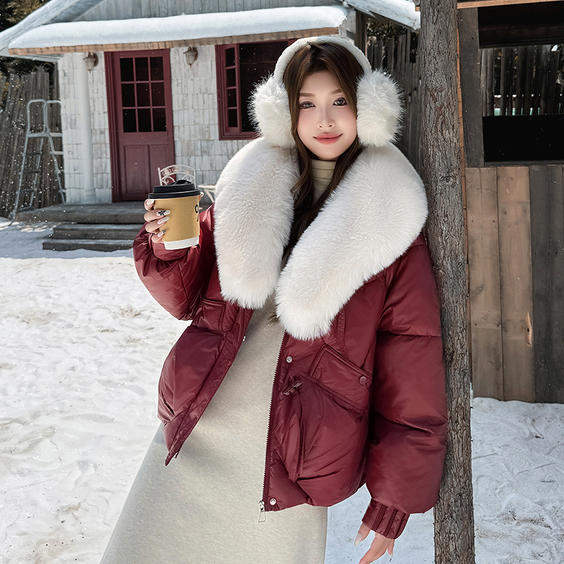 羽绒服女韩版宽松休闲2025冬季新款时尚保暖大毛领设计感棉服外套