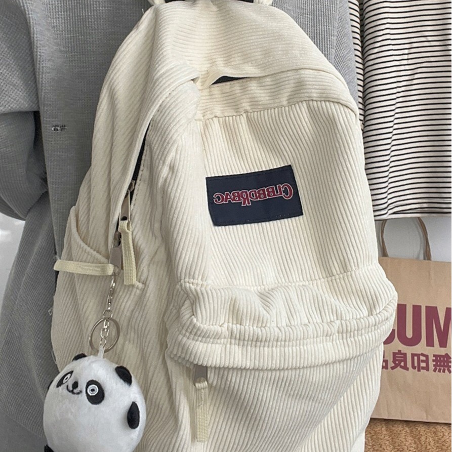 灯芯绒书包女大学生水洗做旧复古简约高中初中生大容量ins双肩包