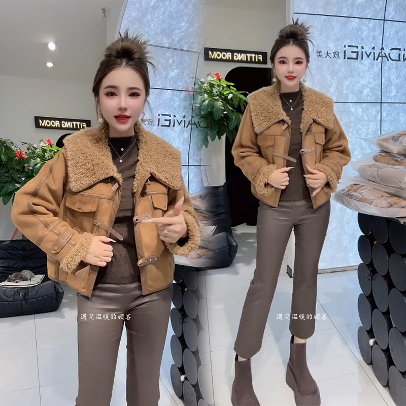 外套女羊羔毛皮毛一体大翻领上衣