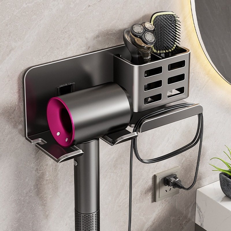 吹风机置物架卫生间免打孔壁挂太空铝电吹风支架浴室风筒收纳挂架