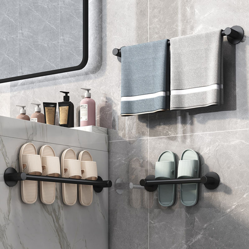 浴室太空铝拖鞋架卫生间免打孔门后厕所壁挂置物架墙上沥水毛巾架
