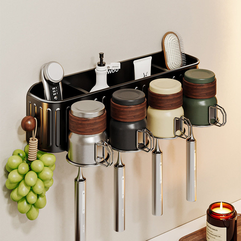 牙刷置物架壁挂式免打孔漱口杯洗漱台卫生间不锈钢牙缸电动牙刷架