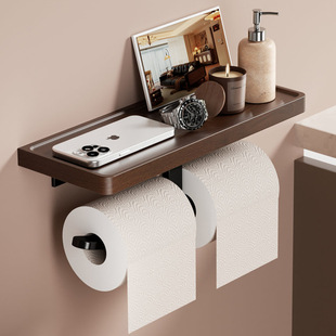 胡桃木卫生间纸巾盒免打孔加长卷纸架浴室洗手间厕所卫生纸置物架