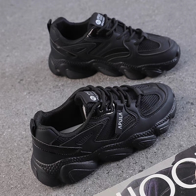 黑色运动鞋女网面透气老爹鞋女