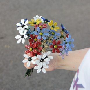 淄博琉璃手工玻璃花朵仿真花家居桌面装饰花瓶插花永生花摆件