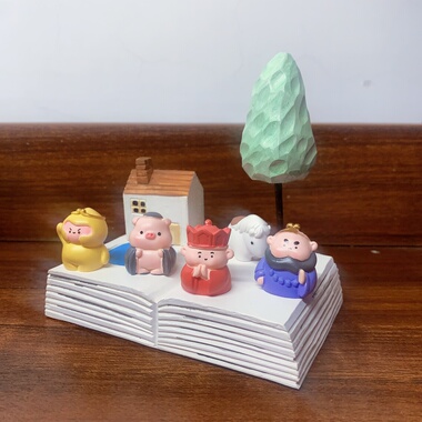 胖西游记场景创意木雕神话孙悟空取西经情景桌面车载家居摆件礼物