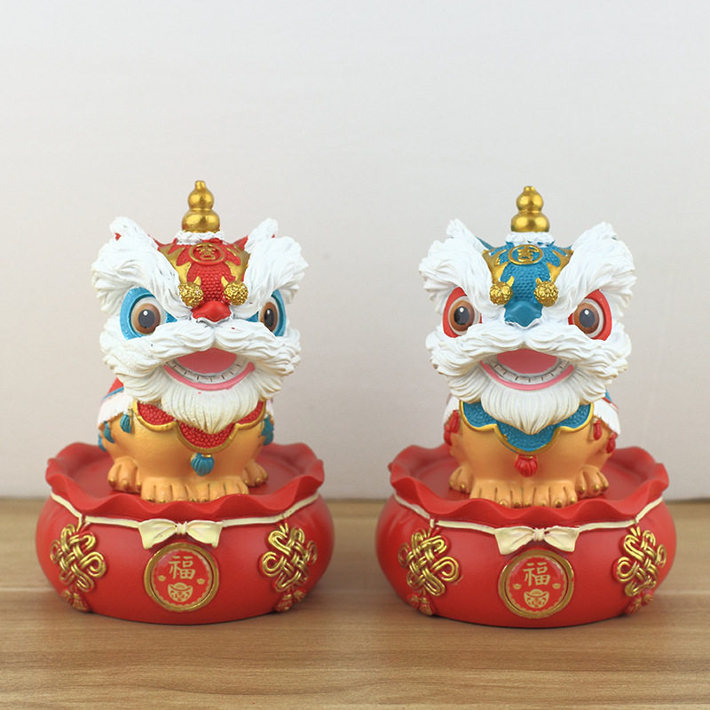 国潮佛山舞狮醒狮创意摆件高级感小众桌面茶桌装饰工艺品生日礼物图片
