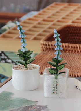 淄博琉璃摆件家居桌面装饰盆栽玻璃仿真花飞燕草花瓶插花生日礼物