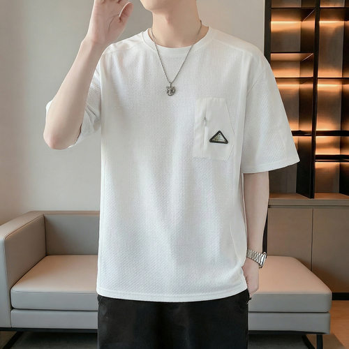 新款特大码男士380斤拼接薄款夏季潮流短袖百搭舒适宽松半袖2026