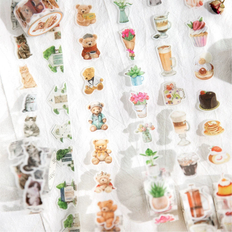 清仓ins风和纸胶带卡通小熊可爱猫咪模切贴纸DIY手账日记装饰素材