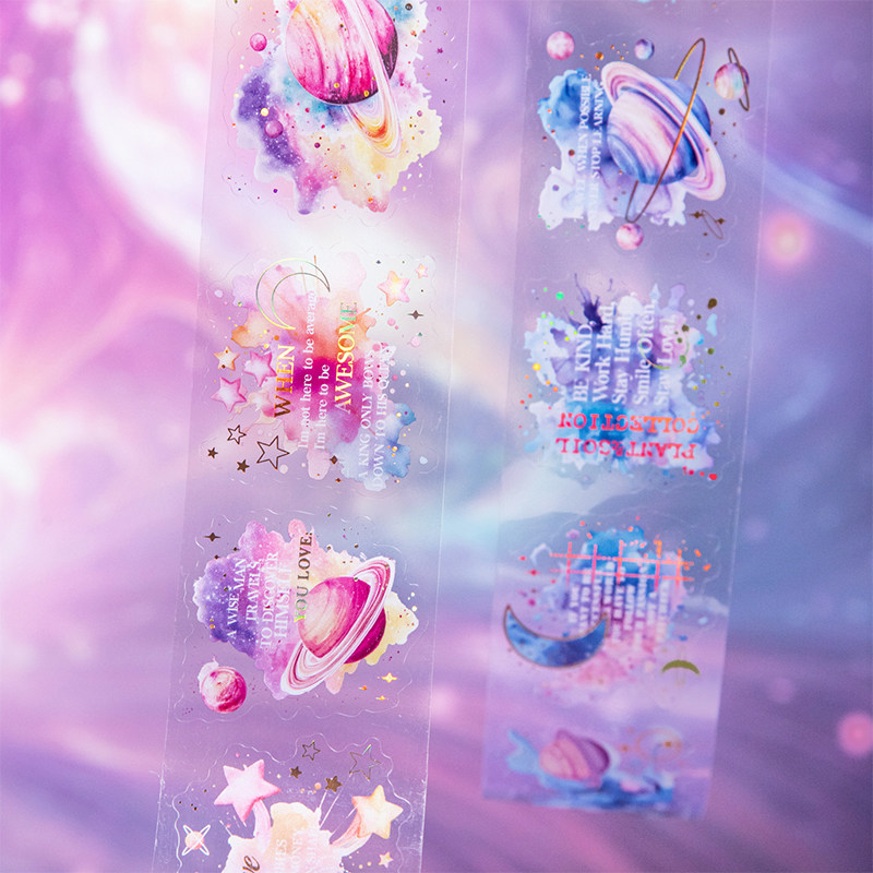 星空物语 创意英文插画水彩晕染烫金卷装贴纸拼贴打底手账diy装饰,文具电教/文化用品/商务用品,和纸胶带,淘宝优惠券,粉丝福利购,淘宝优惠卷