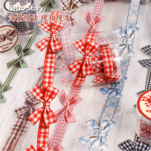 古早风格 饰领结手工DIY配件拼贴造景贴纸卷 子蝴蝶结PET胶带手账装