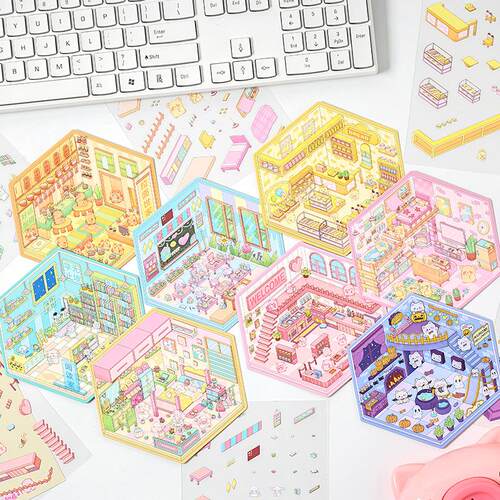 3D立体叠堆造景贴纸益智小屋卡通微缩场景儿童手工贴画宝宝贴贴乐