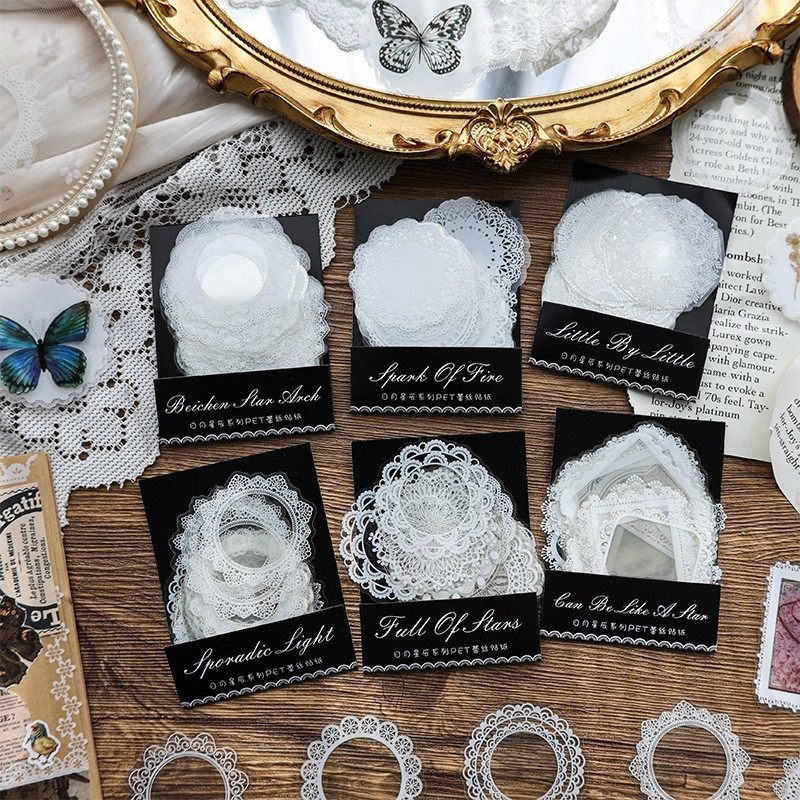 蕾丝贴纸手账成长手册礼品礼物装饰打底素材防水透明蕾丝边封口贴