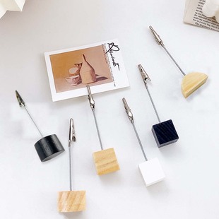 木质留言夹 ins拍立得照片夹复古彩色创意桌面摆件木底座便签夹子