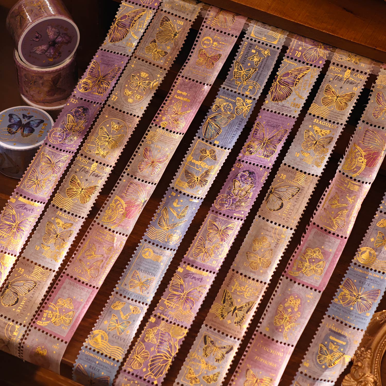 ins古早风复古烫金蝴蝶胶带贴纸