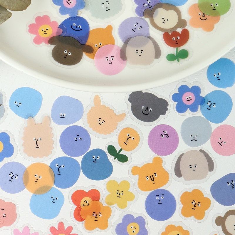 创意搞怪盐系可爱卡通表情pet防水贴纸手帐diy装饰拼贴素材小贴画