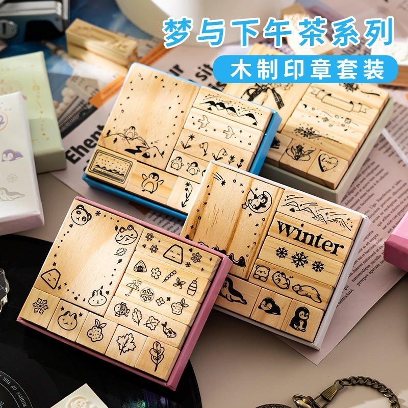 可爱动物花卉木质印章手工印章