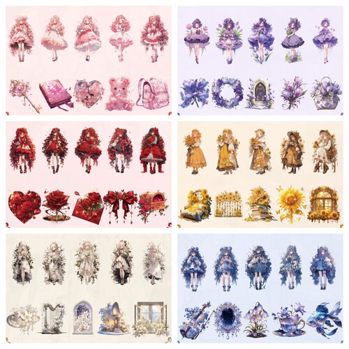 梦幻美少女手帐贴纸PET贝壳光