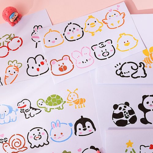 卡通动物儿童镂空彩绘模板手绘尺