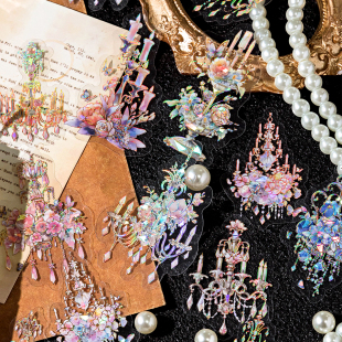 PET立体烫金复古家具时钟灯具门窗贴纸包手账DIY装饰拼贴素材贴画