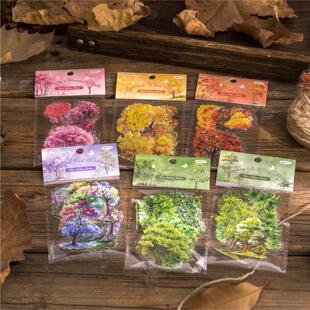 复古植物树木贴纸手账拼贴素材PET防水自粘手帐DIY手机树林装 饰贴