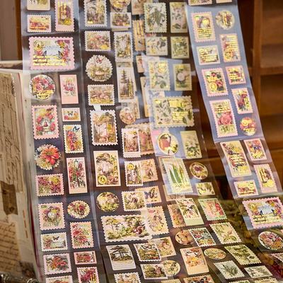 ins烫金文艺邮票胶带贴纸手帐diy