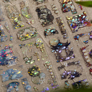 繁花楼阁梦古风主题胶带贴纸PET中国风素材手帐diy手机壳造景装饰