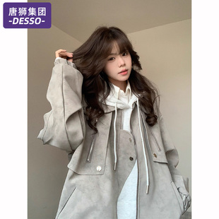 唐狮集团美式高街机车PU皮衣外套女款秋高级感棒球服工装飞行夹克