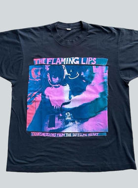 The Flaming Lips迷幻摇滚乐队复古印花撞色慵懒风短袖T恤