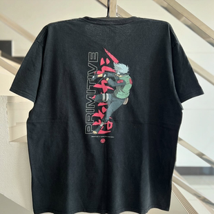 Primitive火影忍者美式复古街头潮流hiphop撞色拼接潮牌短袖T恤