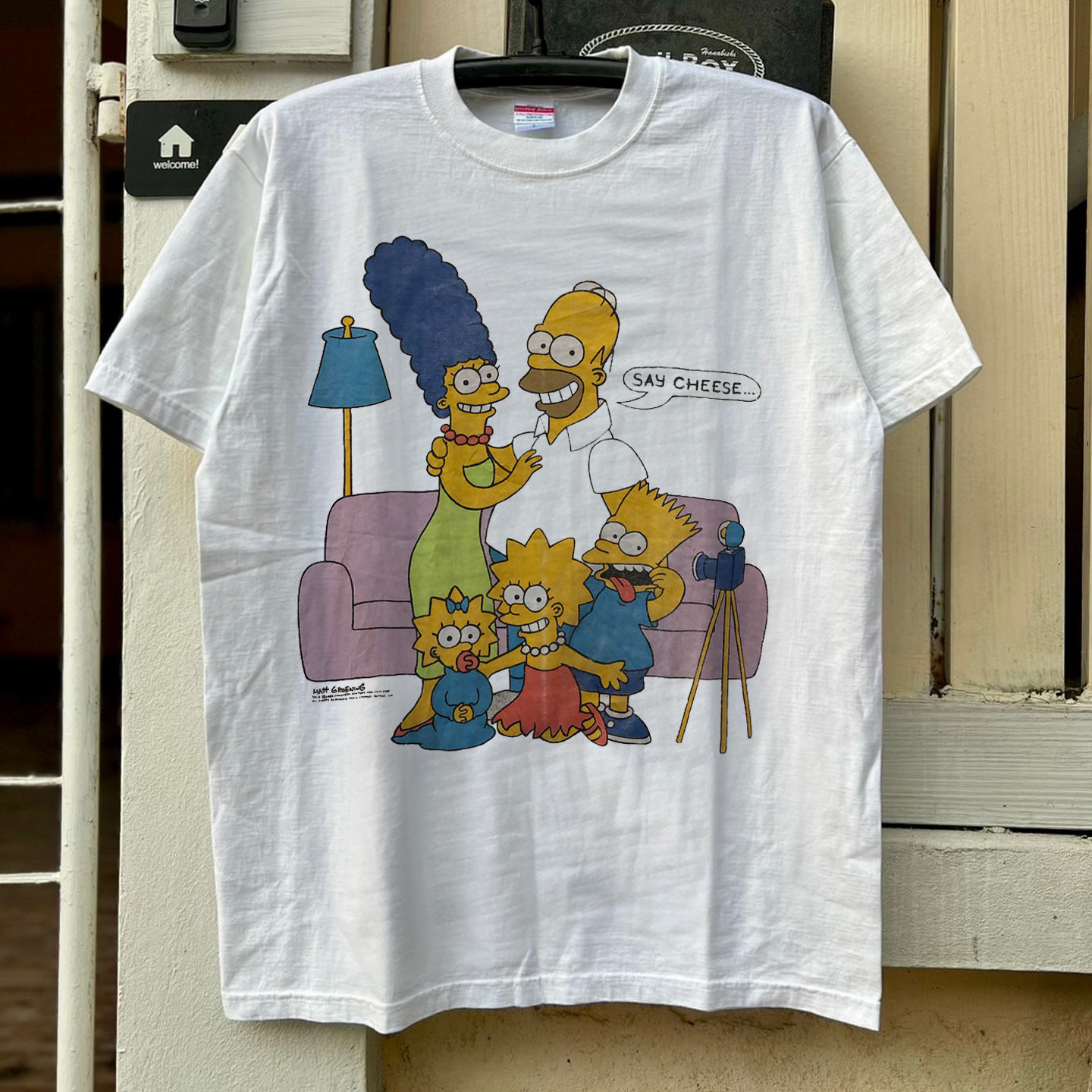 SAY CHEESE辛普森一家vintage古着高街潮流原宿风重磅棉短袖T恤