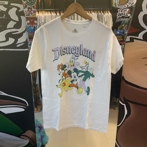 Disneyland卡通印花美式复古街头简约风短袖T恤hiphop潮牌重磅棉
