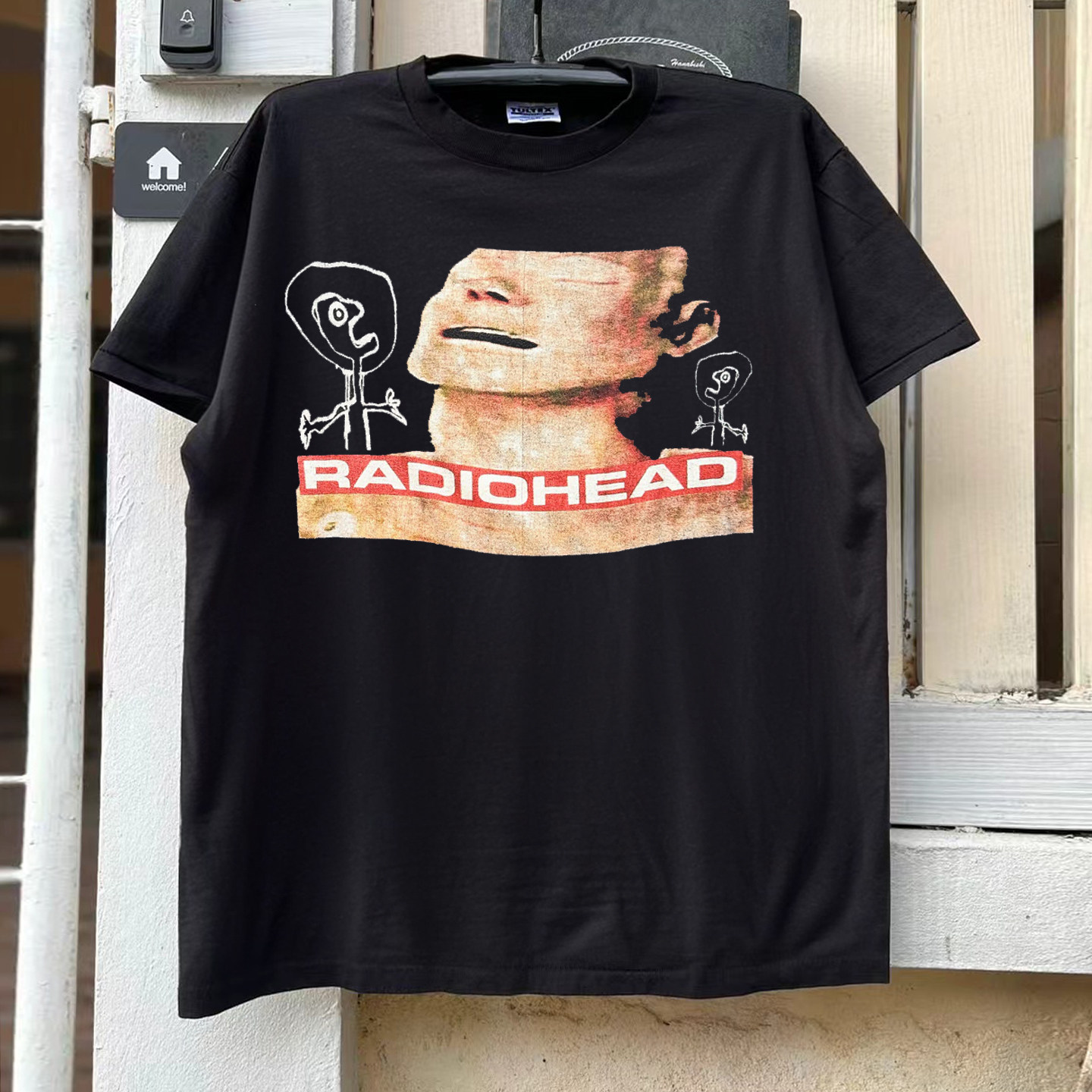 Radiohead电台司令乐队潮牌短袖T恤抽象手绘美式复古周边重磅半袖图片