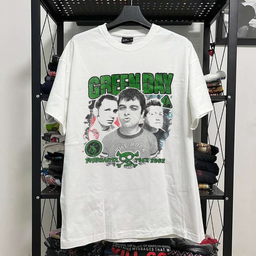 Green Day绿日乐队美式高街复古重磅棉短袖T恤hiphop潮流落肩半袖