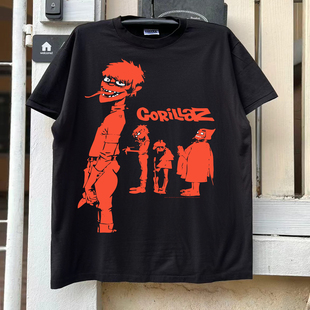 Gorillaz街头霸王暗黑卡通vintage古着阿美咔叽宽松潮牌高级半袖
