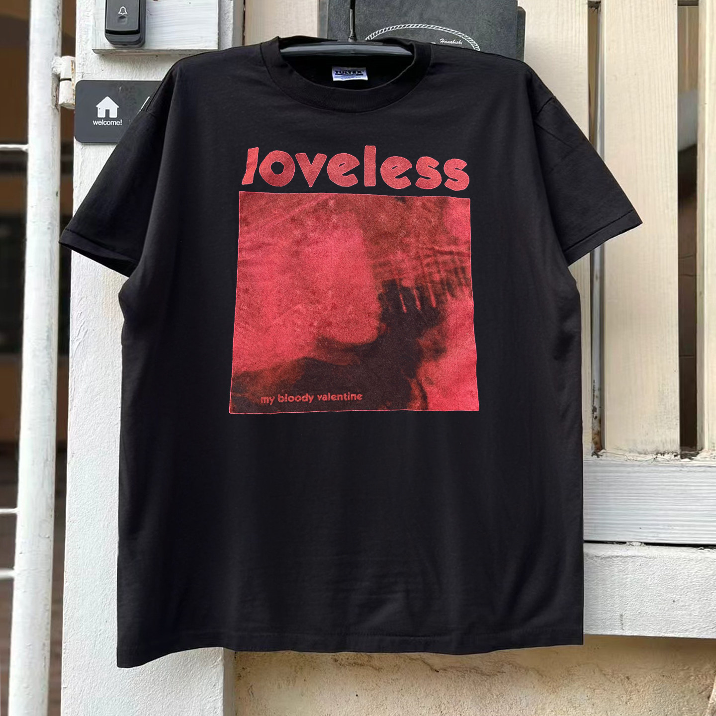 Loveless美式复古摇滚半袖撞色拼接暗黑哥特风潮牌情侣短袖T恤 - 实物图