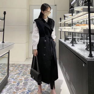 春秋季新款韩版风衣马甲女中长款宽松廓形气质高级感马夹大衣外套