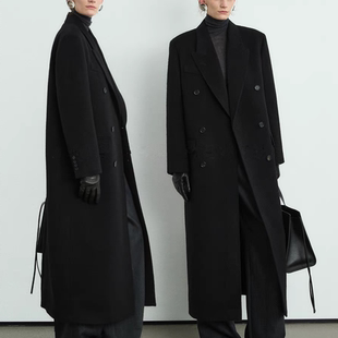 黑色高个子毛呢外套女加长款加厚秋冬新款韩版宽松西装到脚踝大衣
