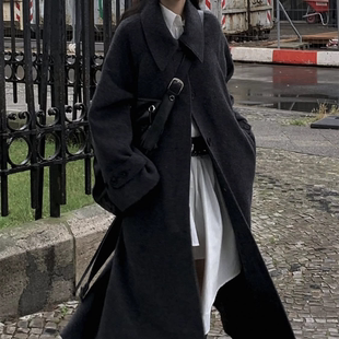 2025秋冬新款韩版毛呢外套女超长款到脚踝宽松赫本风高级感呢大衣