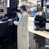 白色冬季 到脚踝加厚显瘦过膝高级感大衣 超长款 毛呢外套女新款 韩版