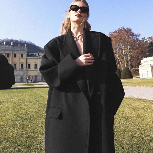 高级感加长款宽松呢子大衣