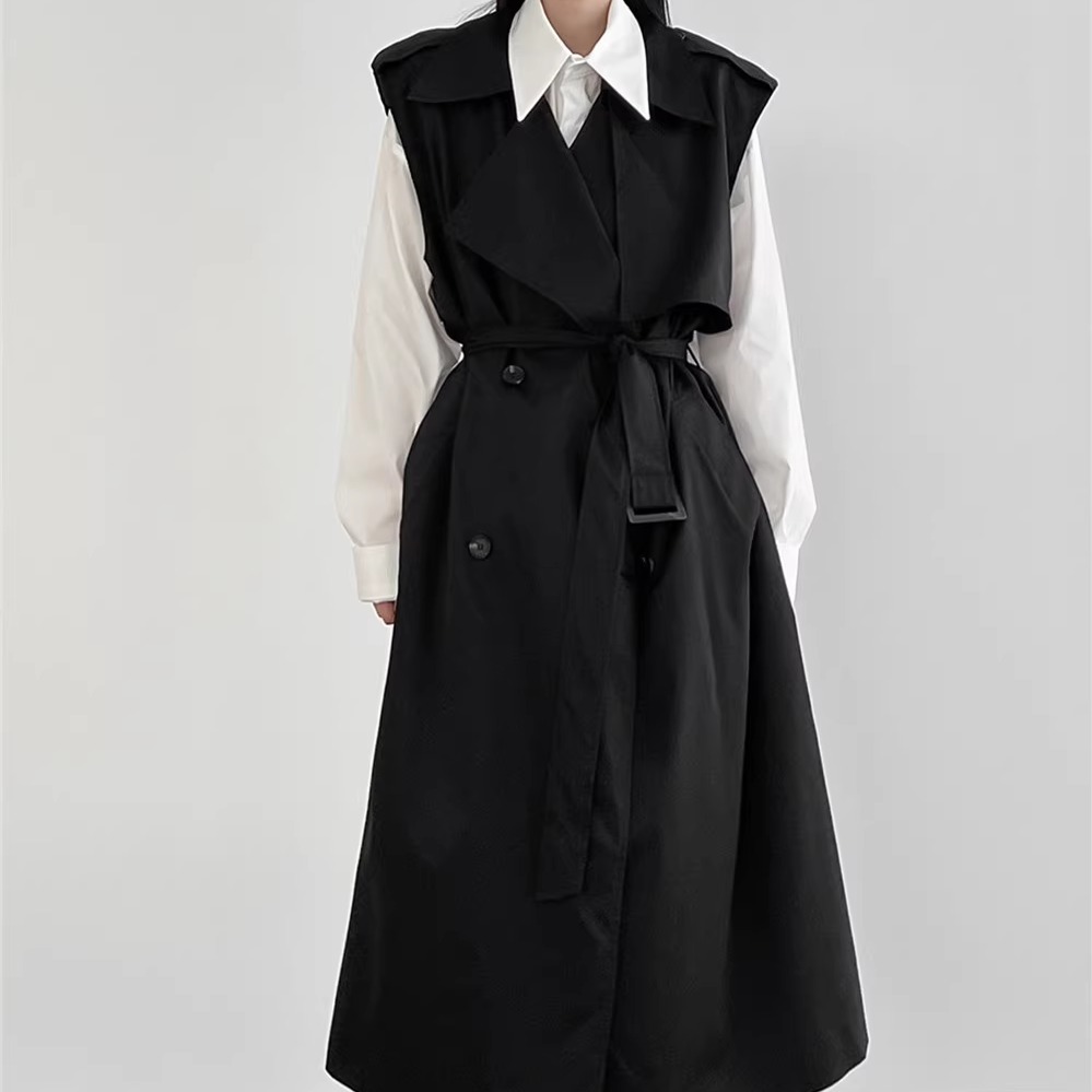 风衣马甲外套女加长款宽松