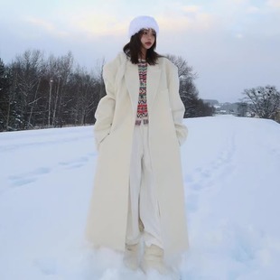 米白色毛呢外套女加长款加厚秋冬新款韩版到脚踝高个子高级感大衣